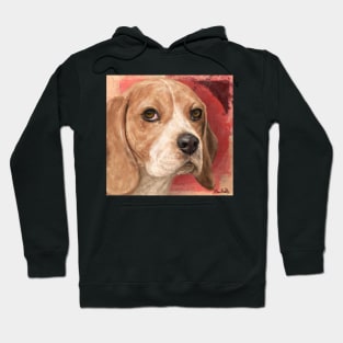 Gorgeous Beagle Painting on Warm Red Background Hoodie